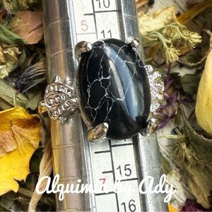 Black turquoise and silver gem ring